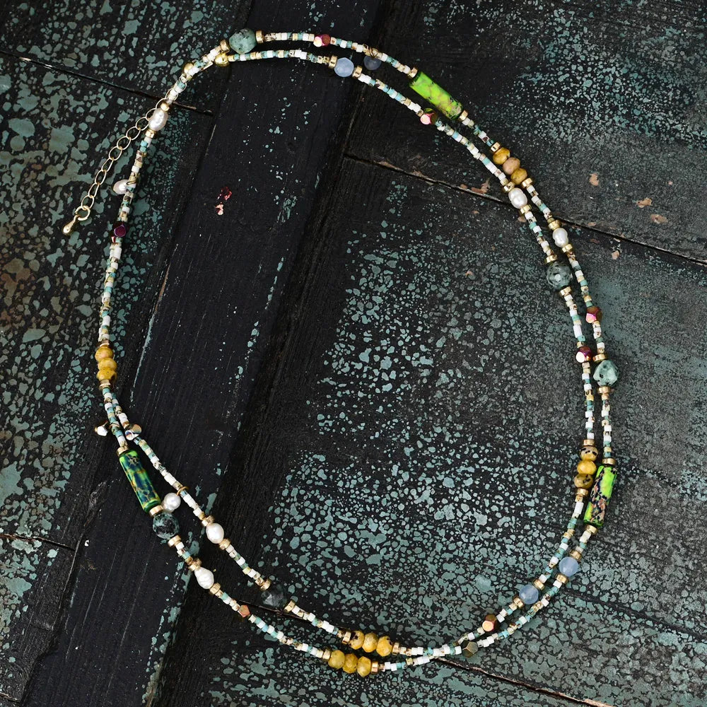 Aquatraumlandschaft Halskette mit Labradorit, Hämatit und Perlen
