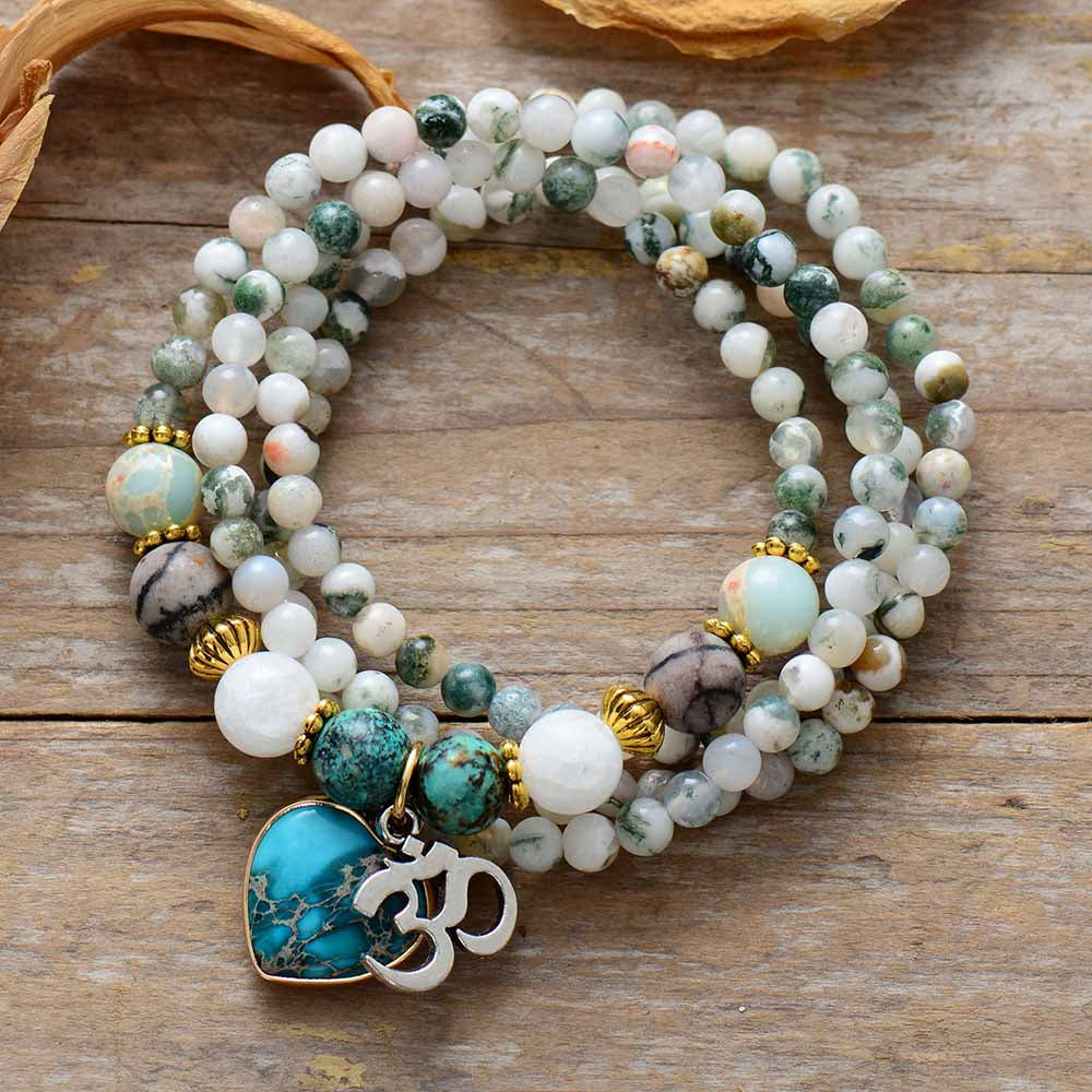Yoga Zen Achat & Jaspis Mala Halskette/Armbänder