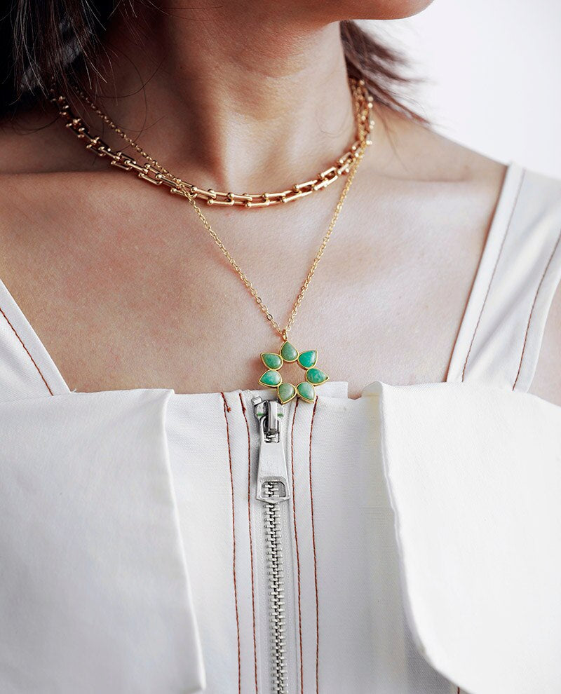Schönheitsblütenblätter Amethyst & Amazonite Anhänger Halskette