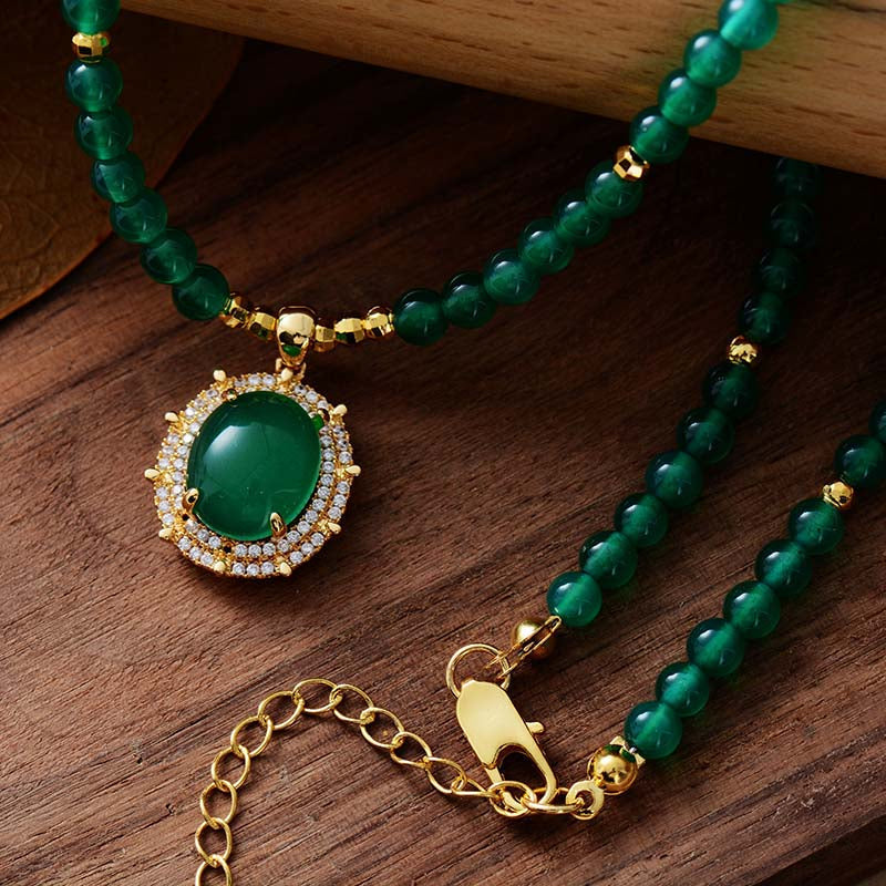 Onyx Perlenkette Mit Grünem Glanz