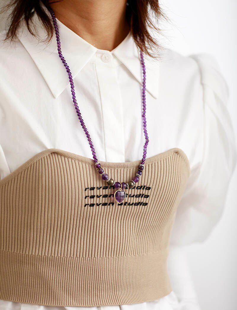 Lila Herz Amethyst Mala Halskette/Armbänder