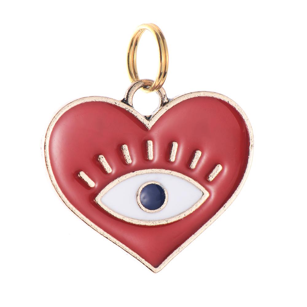Verspielte Liebe - Bronze Rot Emaille Herz Böses Auge Grosses Haustier Marke