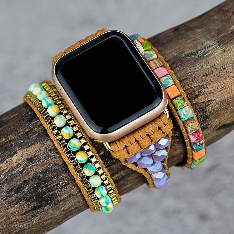 Mehrfarbiges Quadratische Perlen Edelstein Apple Watch Uhrenarmband