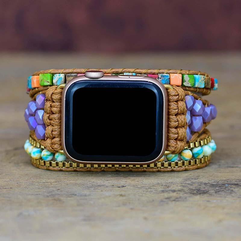 Mehrfarbiges Quadratische Perlen Edelstein Apple Watch Uhrenarmband