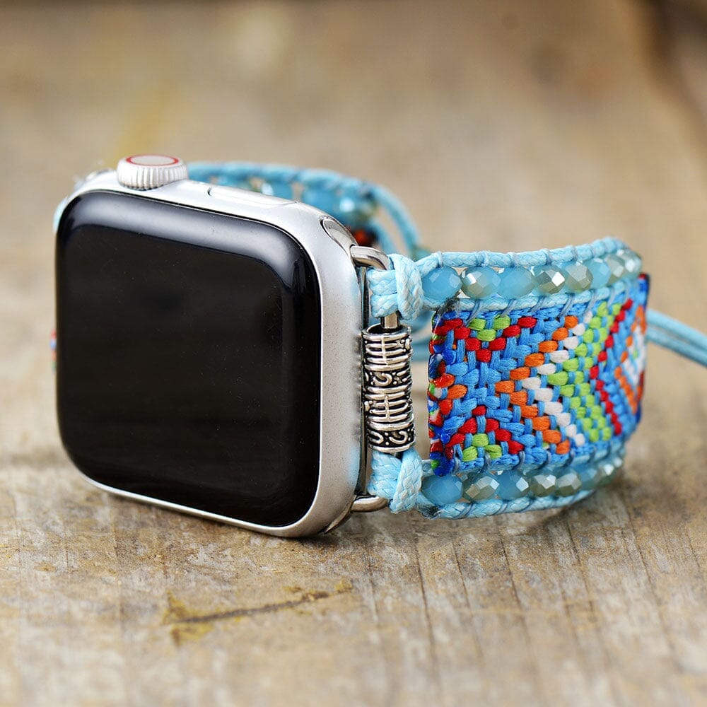 Boho Bliss gewebtes Smartwatch-Armband mit Rosenquarz