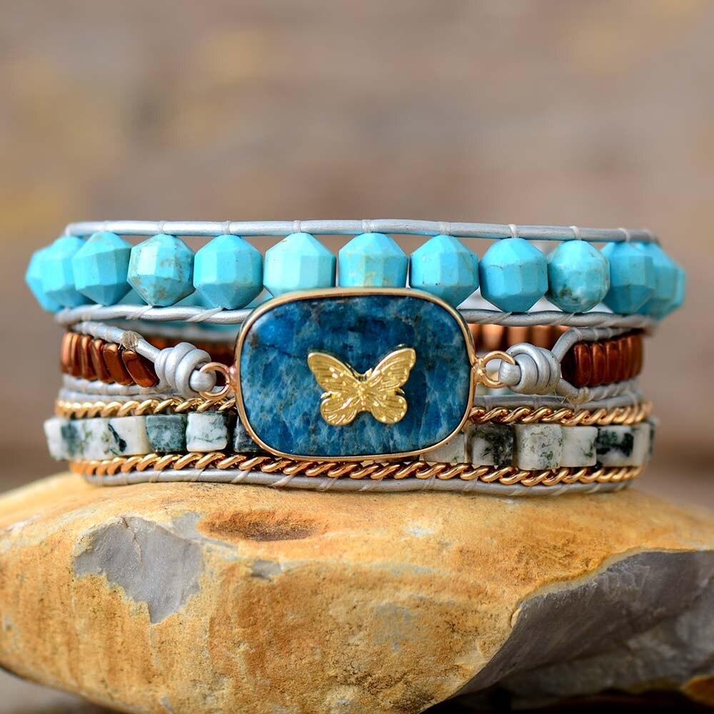 "Hoffnungsvoller Schmetterling" Türkis & Blauer Apatit-Armband