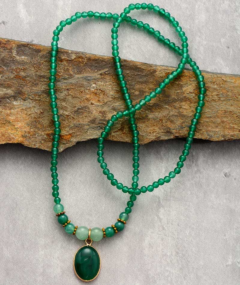 Klassischer Grüner Onyx - Halskette Mit Doppeltem Verwendungszweck