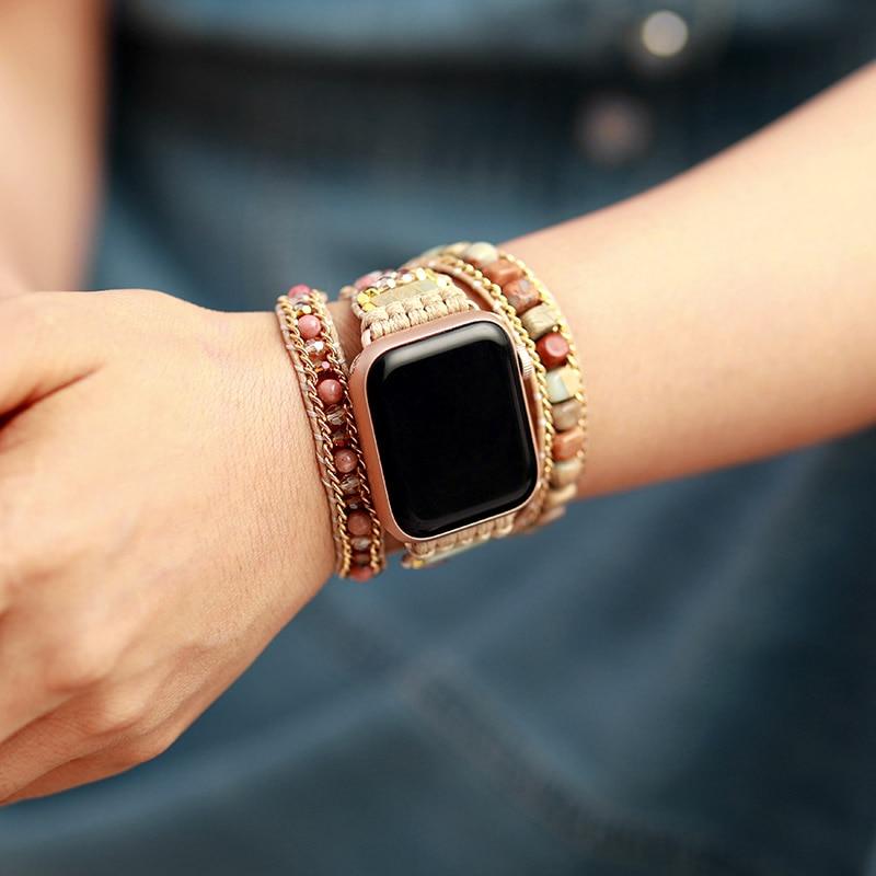 Kompliziertes Jaspis- Und Rhodonit-Edelstein Apple Watch Uhrenarmband