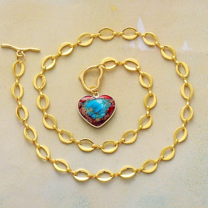 Luxuriöse Goldene Jaspis-Herz-Halskette