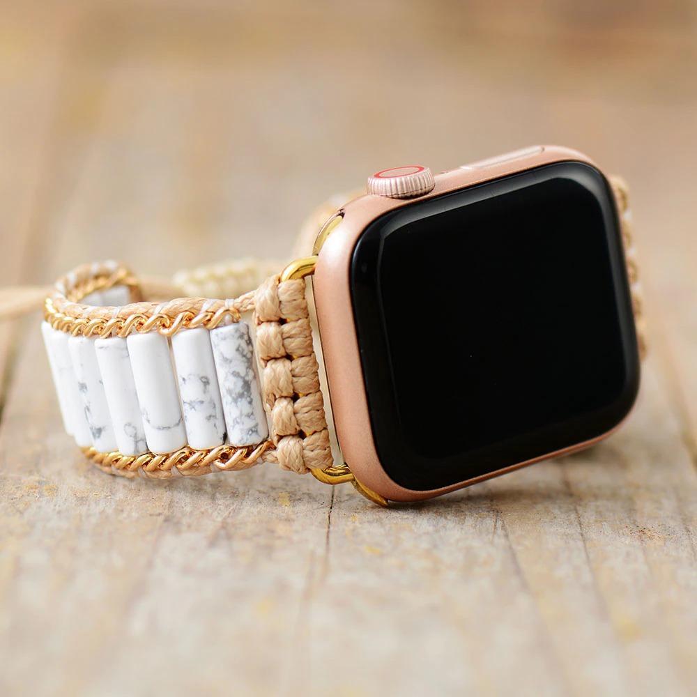 Apple Watch-Uhrenarmband Aus Jute-Jaspis Und Howlit-Edelsteinen