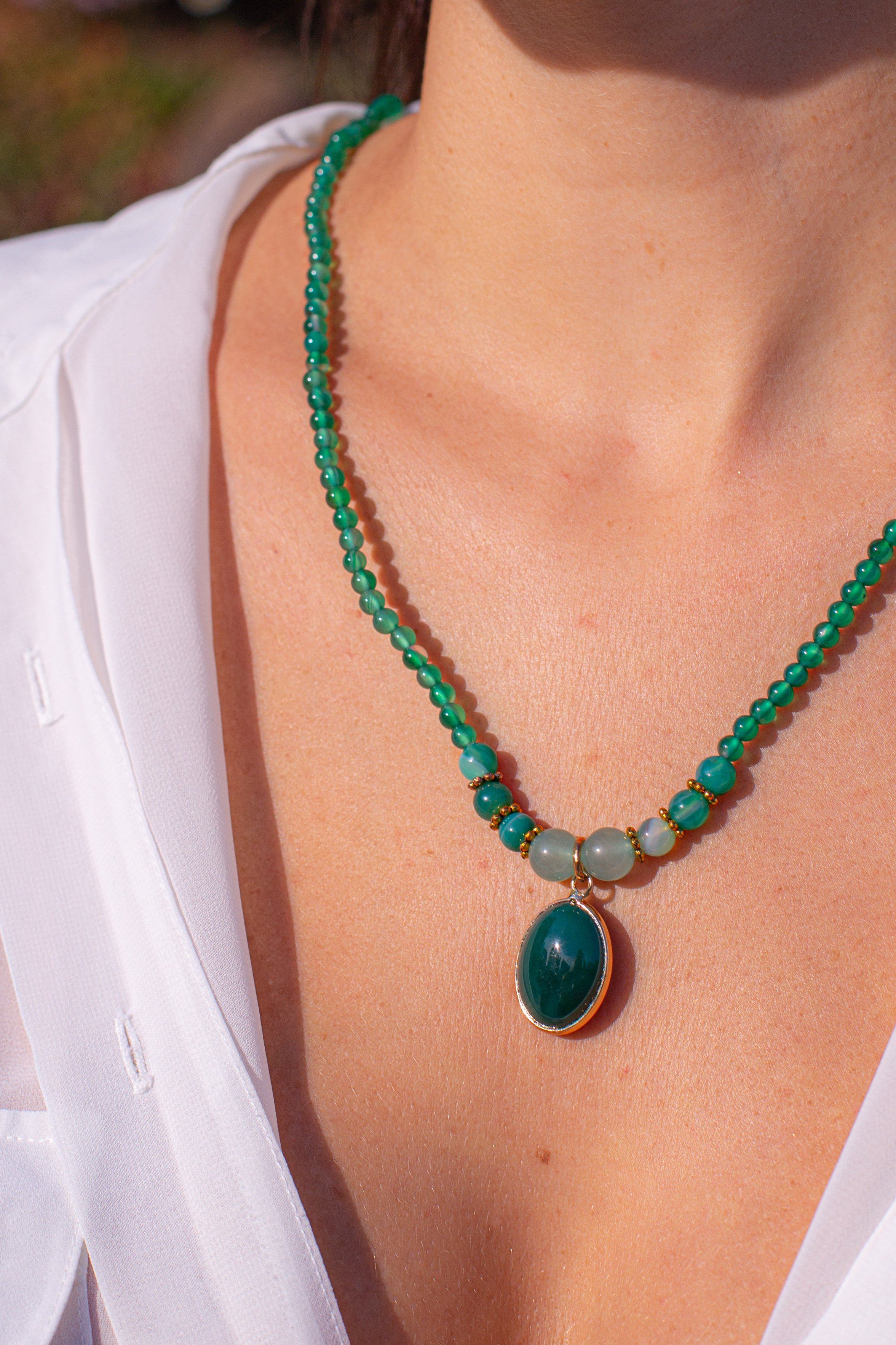 Klassischer Grüner Onyx - Halskette Mit Doppeltem Verwendungszweck