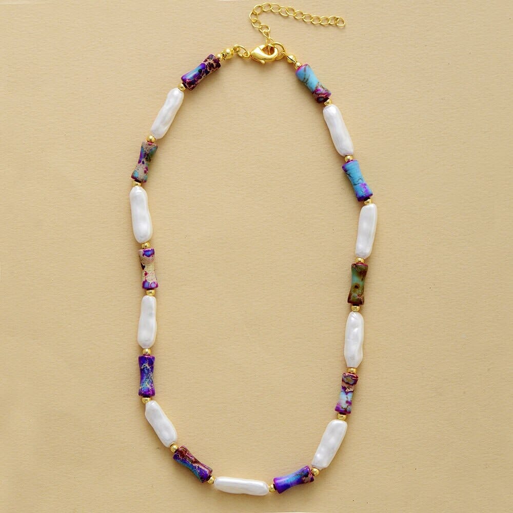 Küstenharmonie Halskette aus Jaspis und Perlen